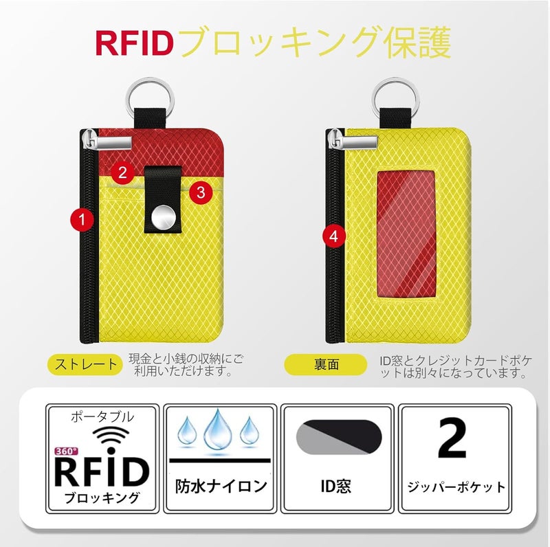 CCUMI Minimalist RFID Blocking Small Wallet with ID Window,WaterResistant Zip Id Case Wallet with Lanyard Keychain for Cards,Cash,Travel,Women,Men (Lemon Yellow/Red) - Image 2